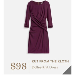 NEW Kut From The Kloth Drape Front Knit Dress Purple 3/4 Ruched Sleeves Size 10
